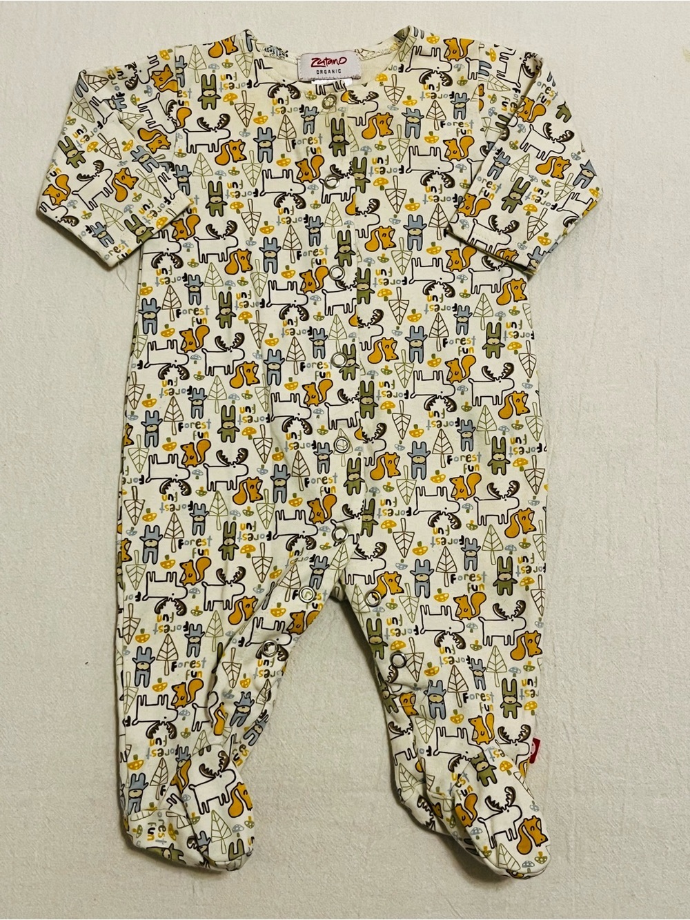 Zutano Organic Cotton One Piece Snap Front Woodland Forest Animals Infant 0-6mo